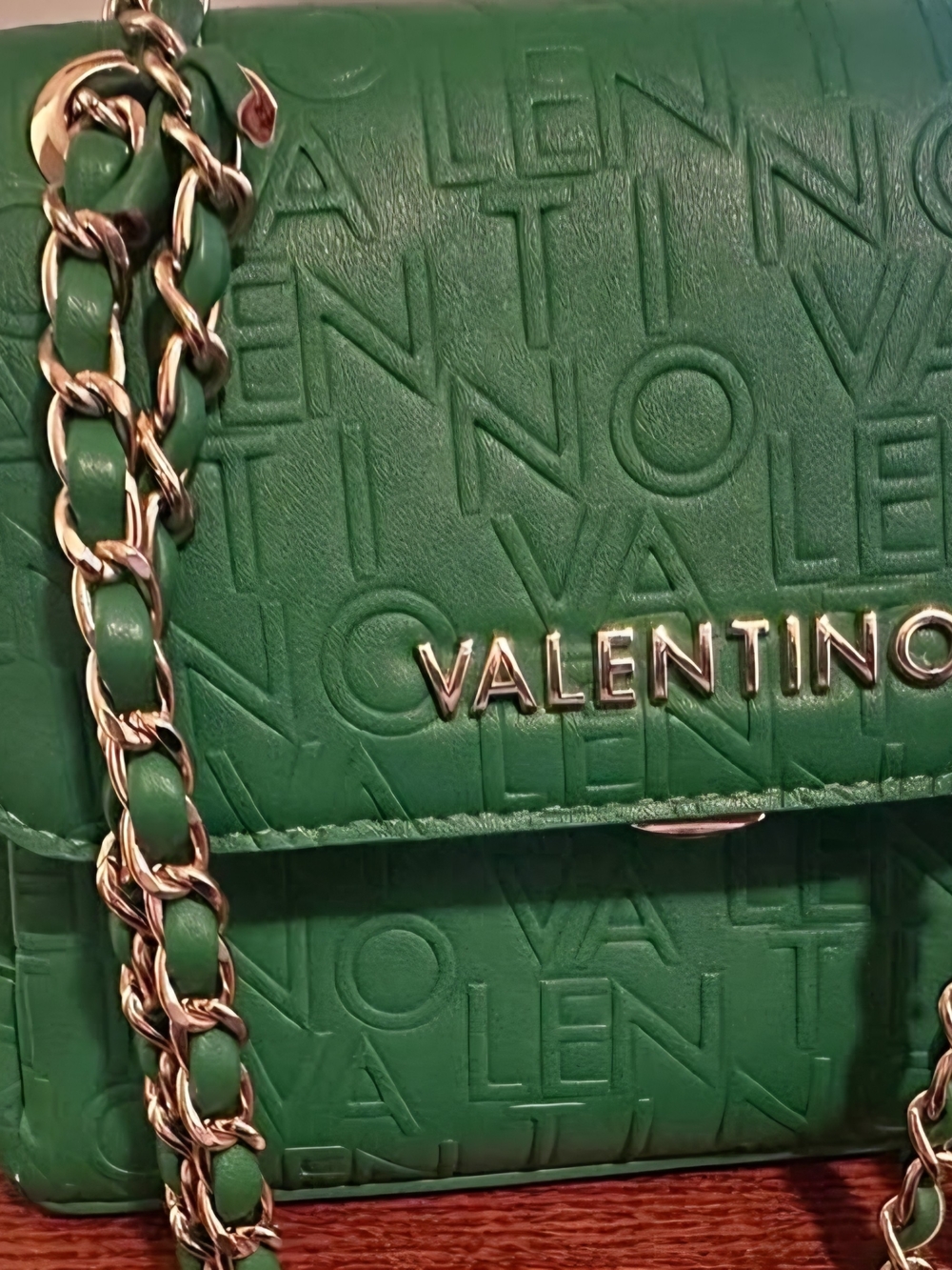 Valentino Green Embossed Logo Chain Crossbody Bag